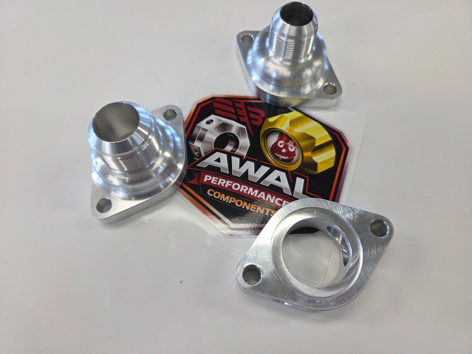 Pair of machined aluminum AWAL flange adapters